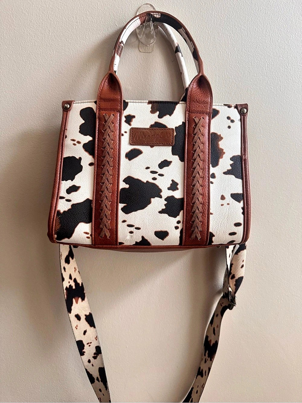 Wrangler Cow Print Tote Crossbody Bag Brown & White